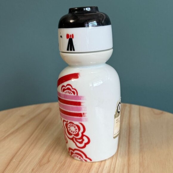 Vintage Kikkoman Kokeshi Doll Sake Bottle Cap With Red Floral Design Porcelain J - Picture 4 of 10